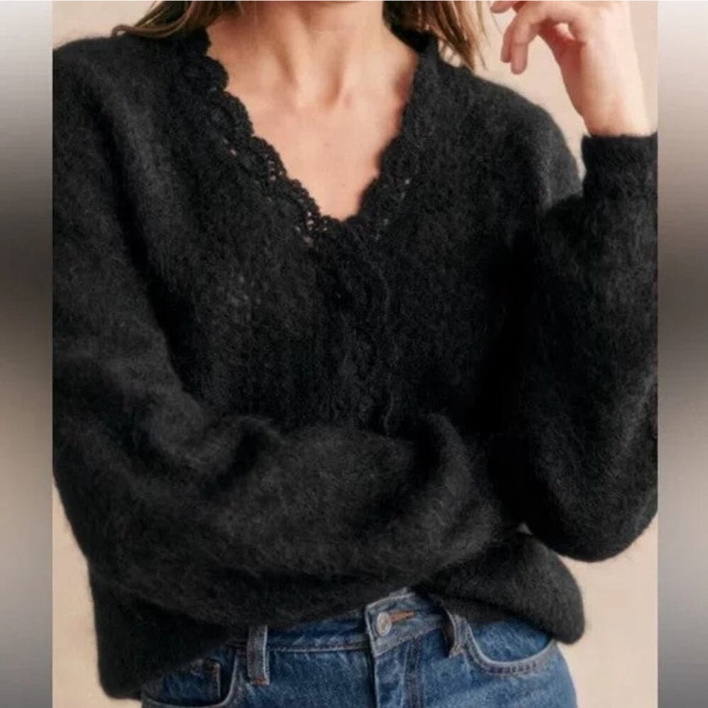 Sezane Angelie Kid Mohair Wool Cardigan - XS Black